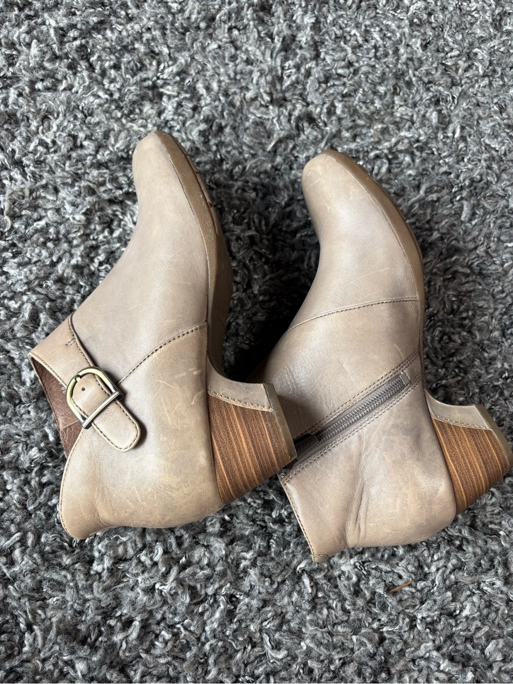 Dansko Taupe/Beige Leather Ankle Booties with Buckle